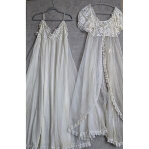 Vtg Tosca Nightgown Robe Peignoir Lingerie Set Sheer Lace Chiffon Medium Bridal